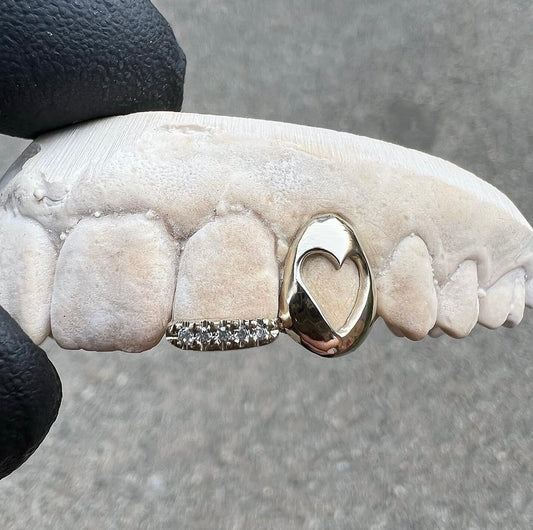 Iced Out Diamond Heart Design Custom Made Grillz